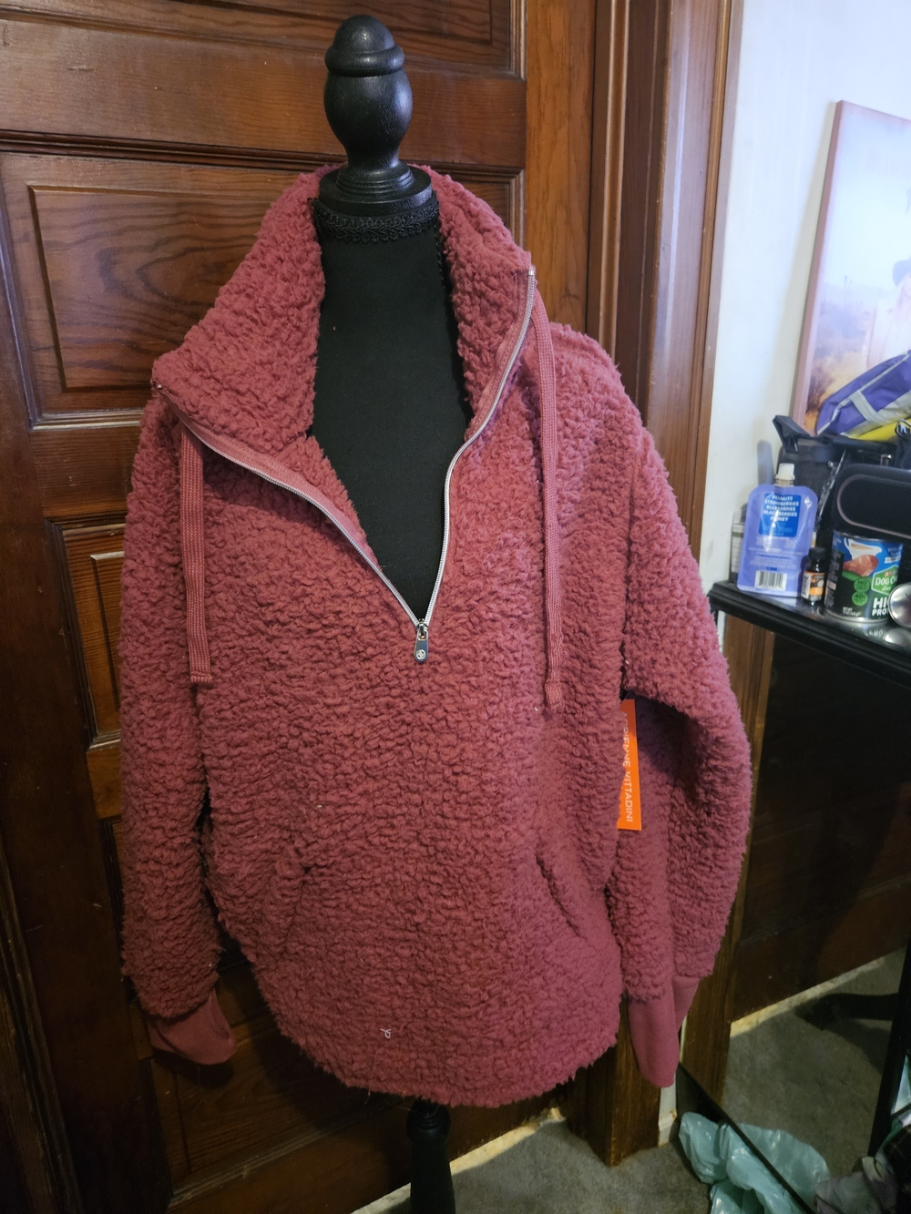 Adrienne Vittadini Sport Plush Sherpa Zip Hoodie - Rust